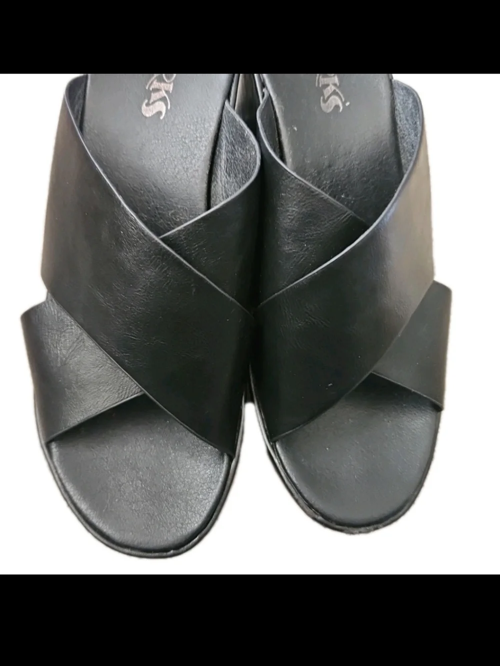 Korks Womens Black Leather Madera Wedge Cross Over Comfort Sandal 8